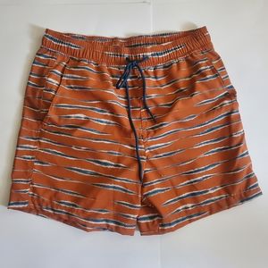 NWOT Garnet Hill Men's burnt orange with navy blue Swimsuit swim shorts Sz Small